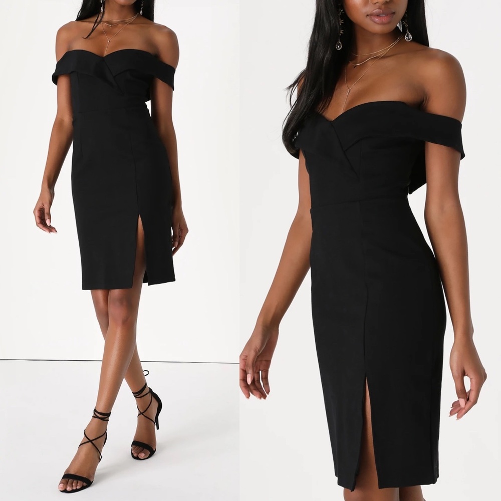 Lulu's Black Off-the-Shoulder Bodycon Dress - Size S